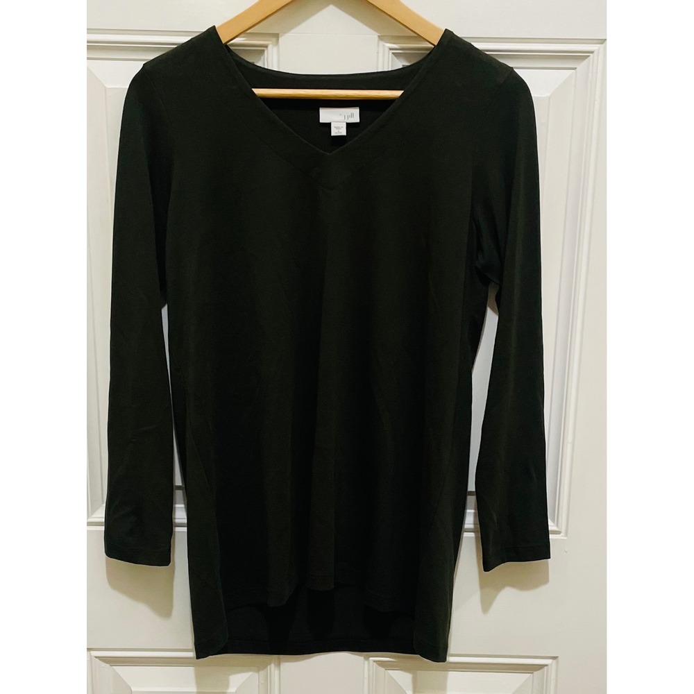J.Jill Petite Olive Green Long Sleeve V Neck Knit Top
